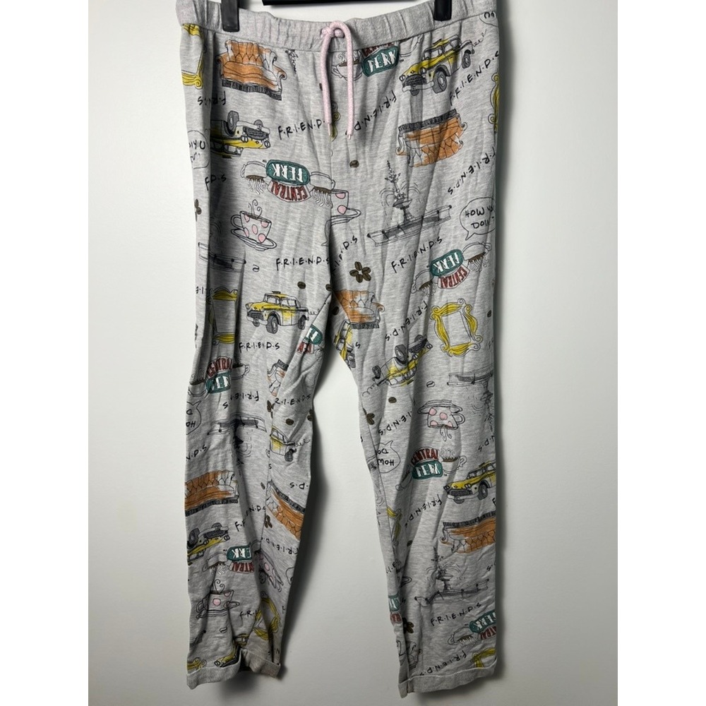 Friends Pajama Pants Wm LG Gray Central Perk Graphic Sleepwear Logo Fan gear
